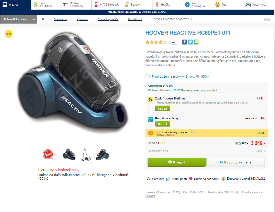 Bezsáčkový vysavač Hoover Reactive
