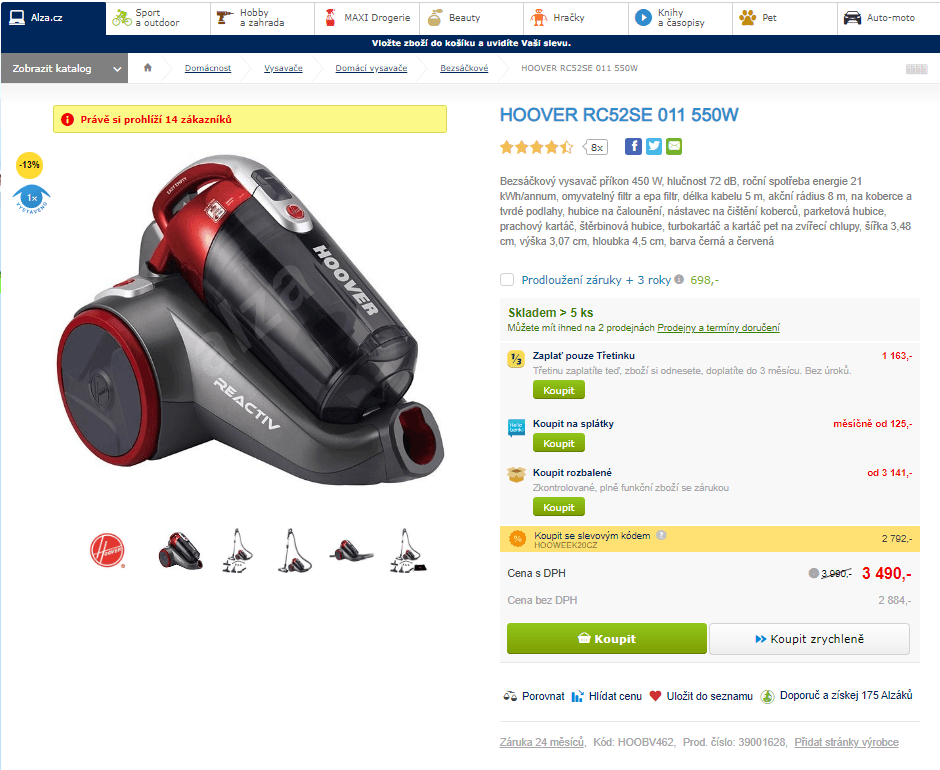 Bezsáčkový vysavač Hoover RC52SE