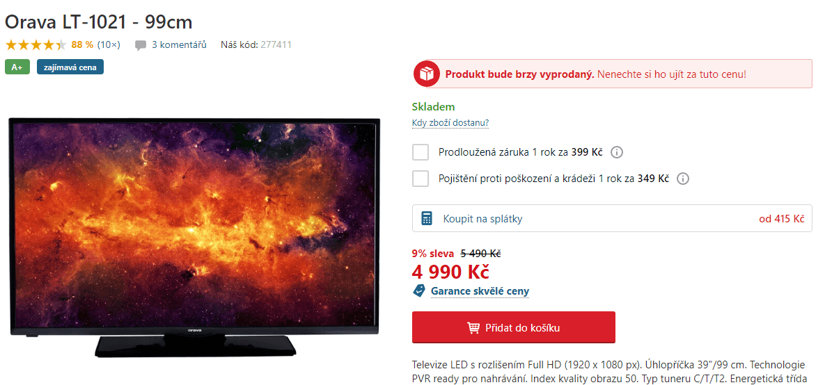 Full HD LED TV, 99 cm, T2, Orava