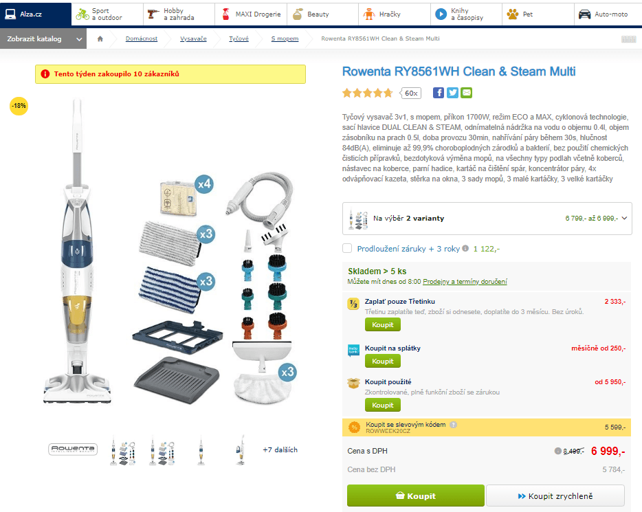 Tyčový vysavač Rowenta, parní čistič 