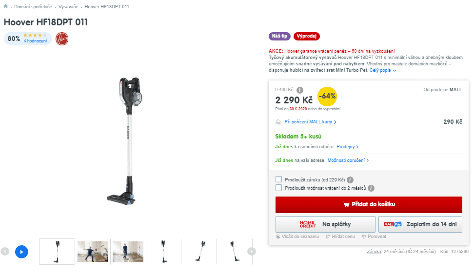 Tyčový akumulátorový vysavač Hoover