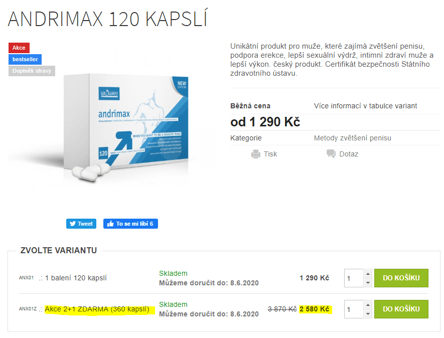 Akce 2+1 zdarma Andrimax 120 kapslí