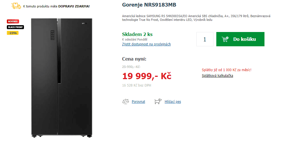 Americká lednice Gorenje, led, 179 cm