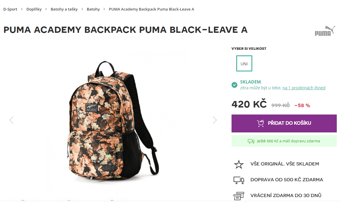 Dámský batoh Puma Academy, 22 litrů