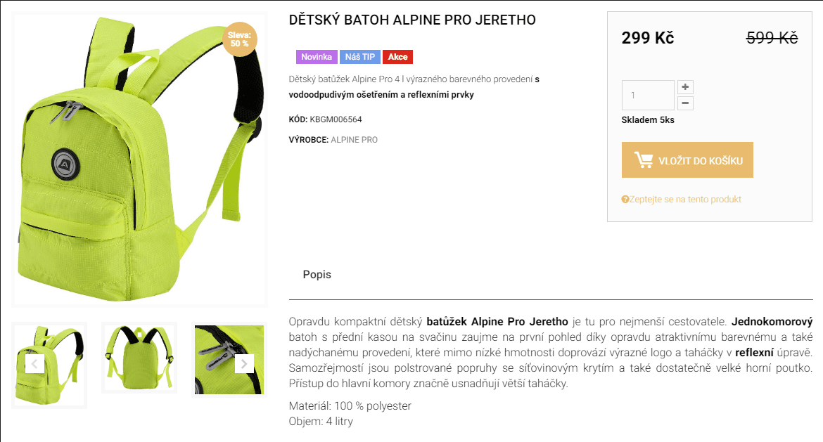 Dětský batoh Alpine Pro Jeretho 4l