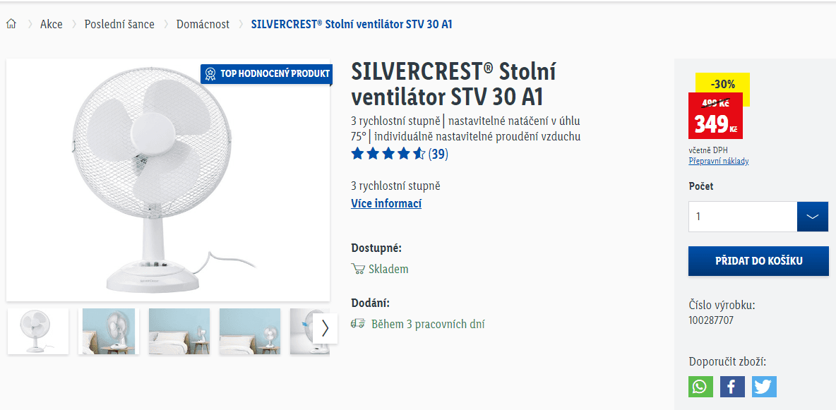 Stolní ventilátor Silvercrest (Lidl)