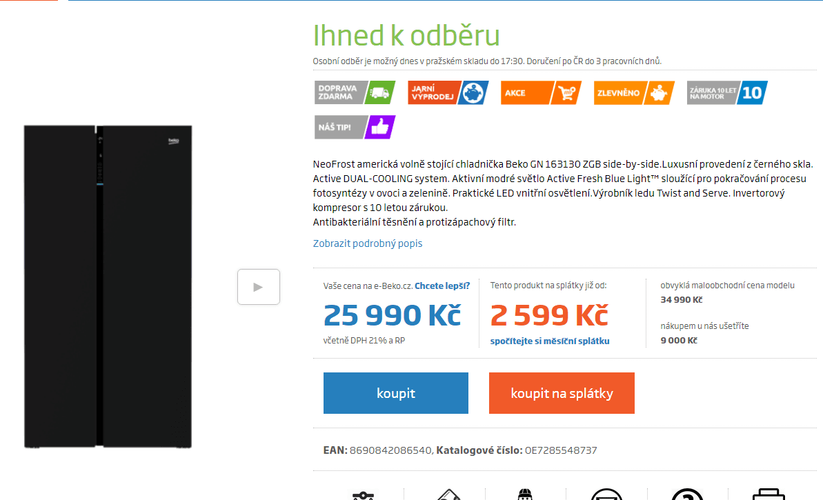 Americká lednice Beko, A++, NeoFrost 