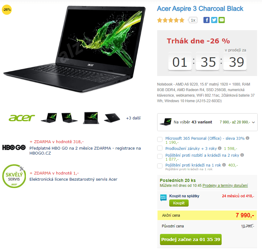 Acer, 2,4GHz, 8GB RAM, SSD, 15,6"
