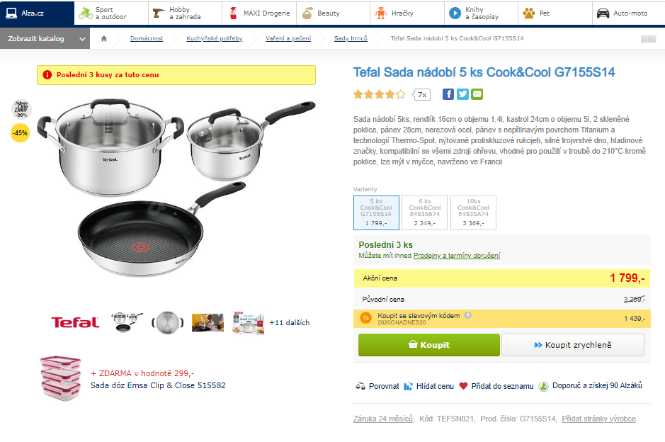 Sada nádobí Tefal Cook&Cool 5 ks
