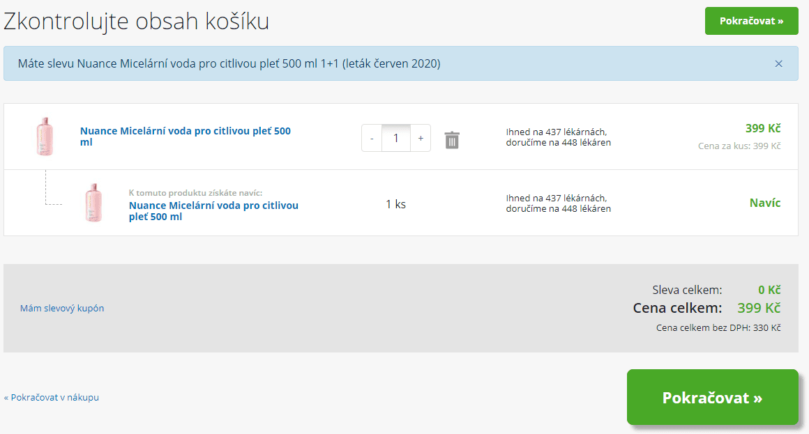 Akce 1+1 na micelární vodu Nuance