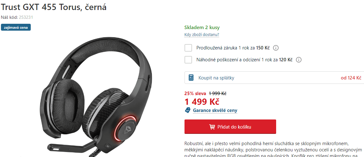Herní sluchátka Trust GXT Torus, RGB