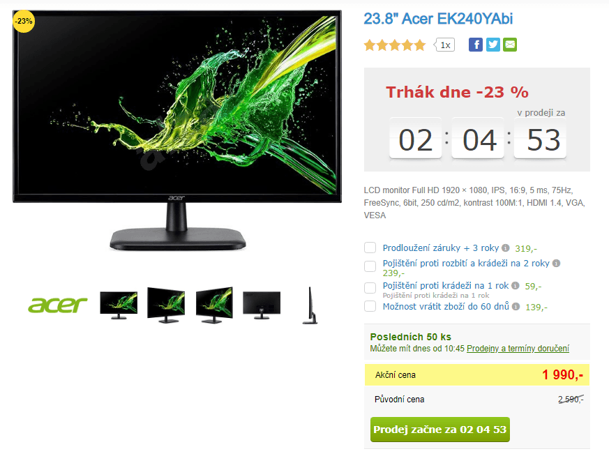 Full HD PC monitor Acer, 24", 75 Hz