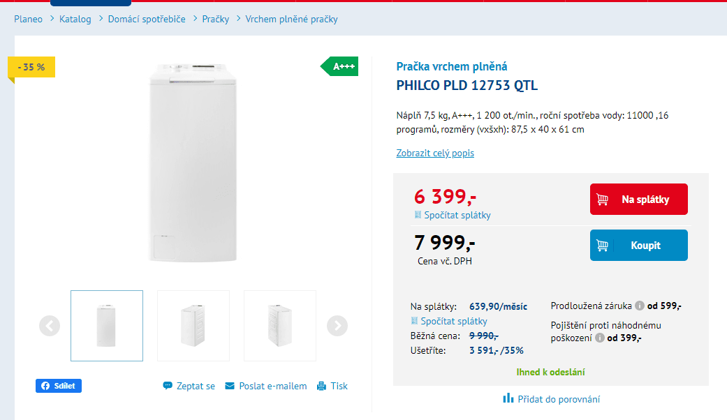 Pračka Philco, 7,5kg, 1200 ot., A+++