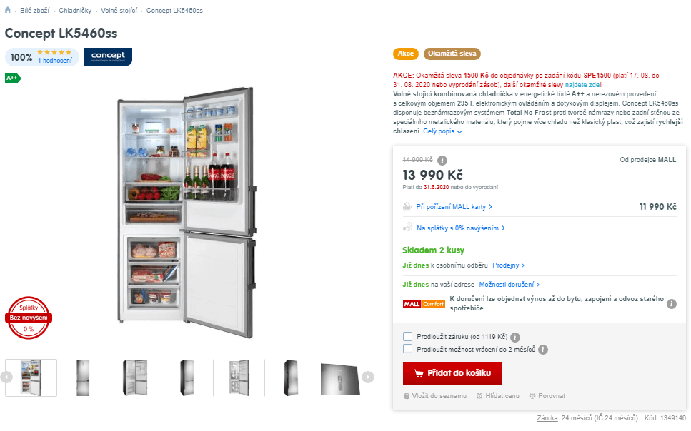 Komb. lednice Concept, A++, 295 l