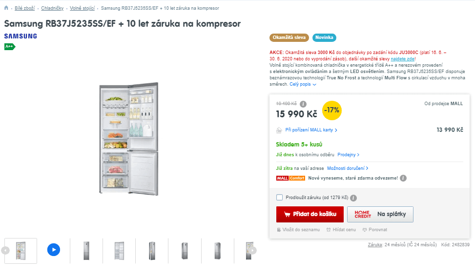 Komb. lednice Samsung, A++, 367 l