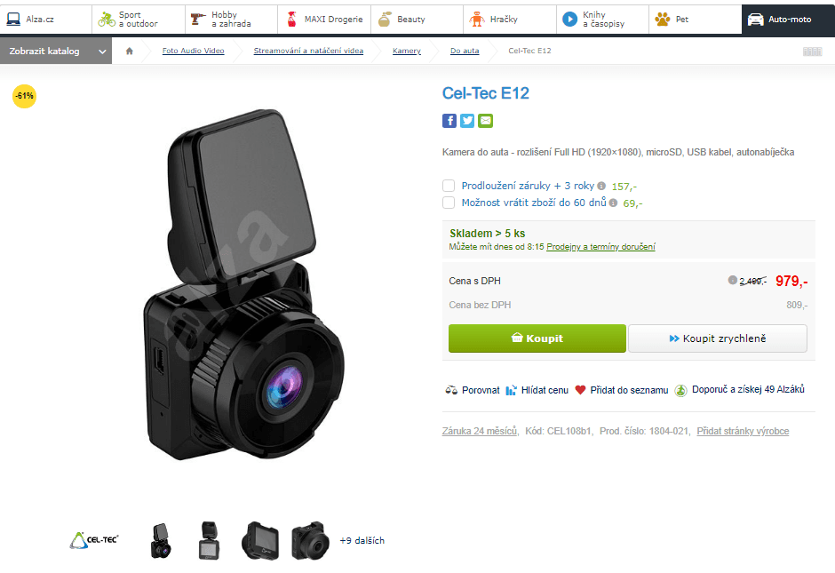 Autokamera Cel-Tec E12, Full HD