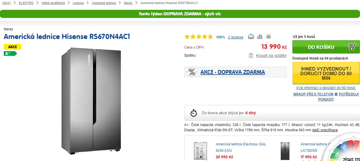 Americká lednice Hisense, displej, no frost