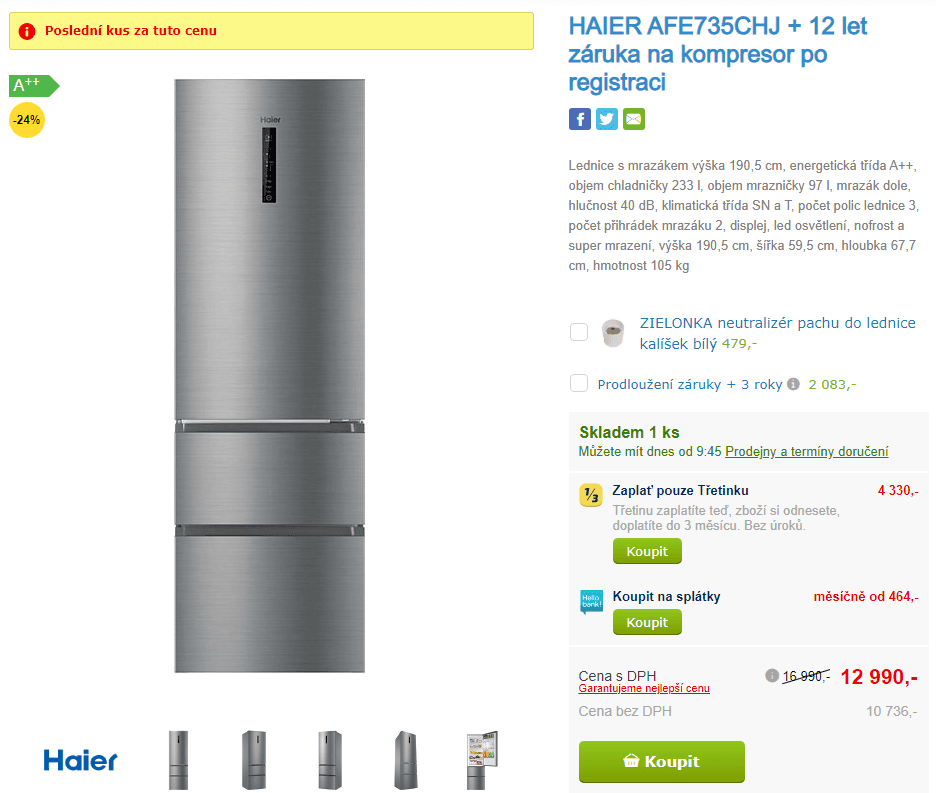 Lednice Haier, no frost, 3 dveře, A++, 191cm
