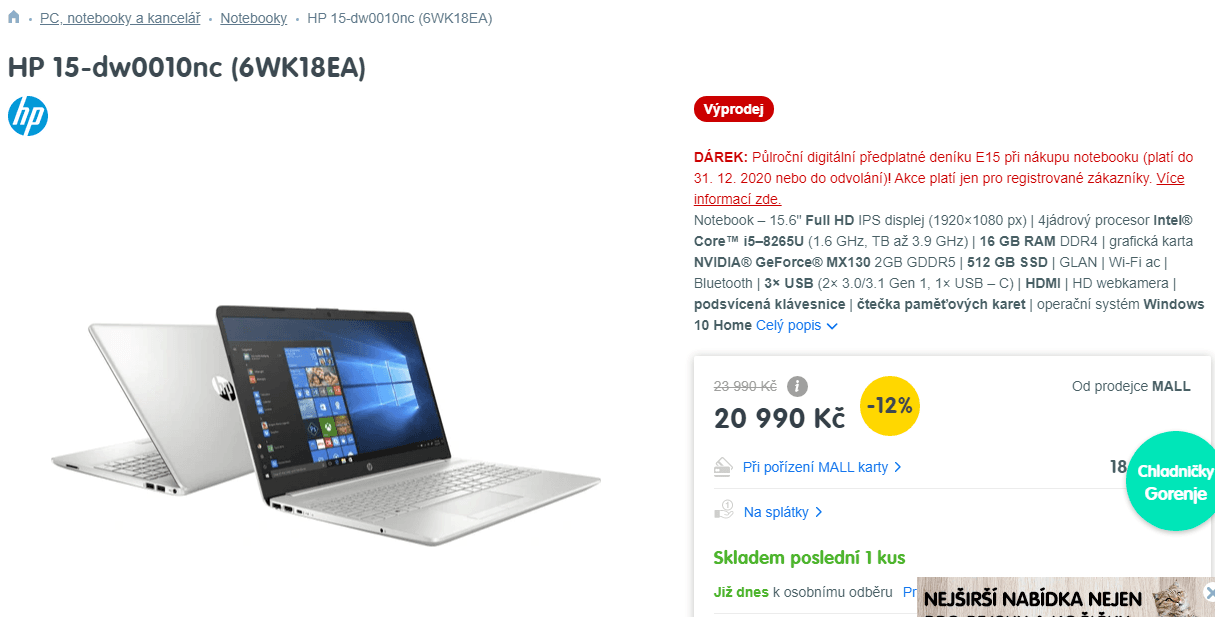 HP, i5 3,9 GHz, 16GB RAM, 2GB NVIDIA, 15,6"