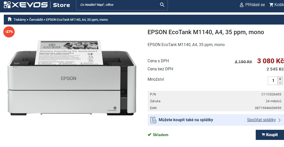 Epson, tank, inkoust, ČB