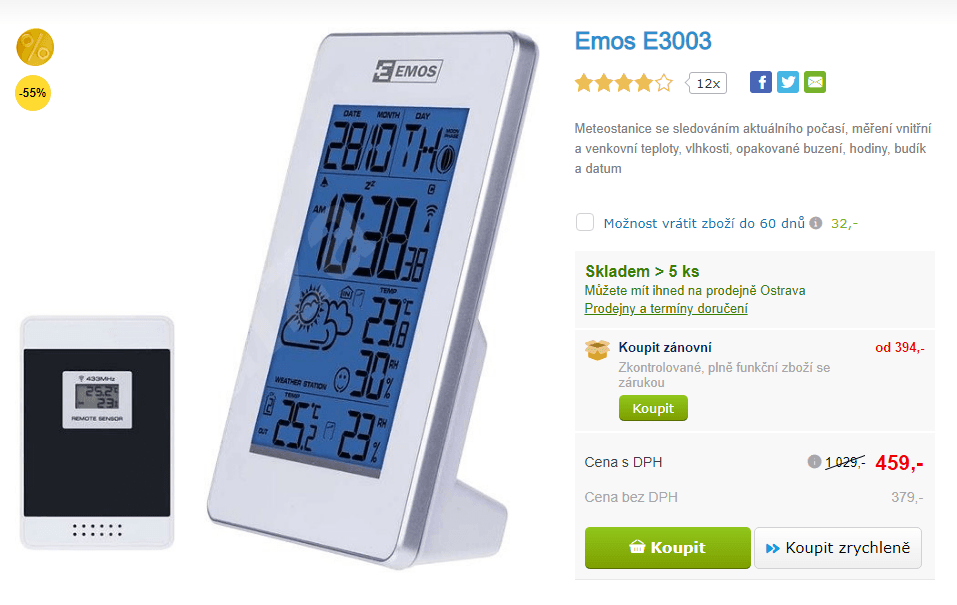 Domácí meteostanice Emos, budík, předpověď