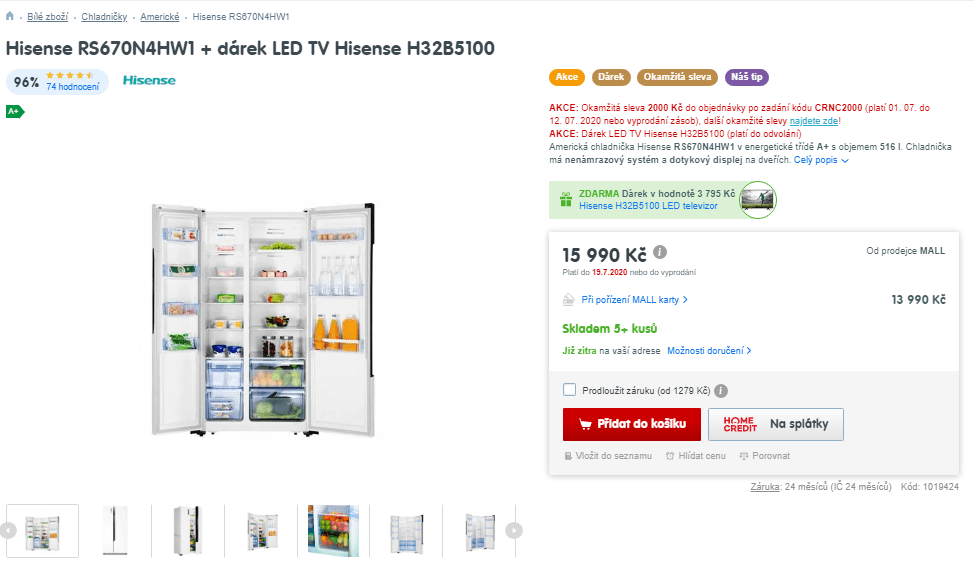 Americká lednice Hisense RS670N4HW1