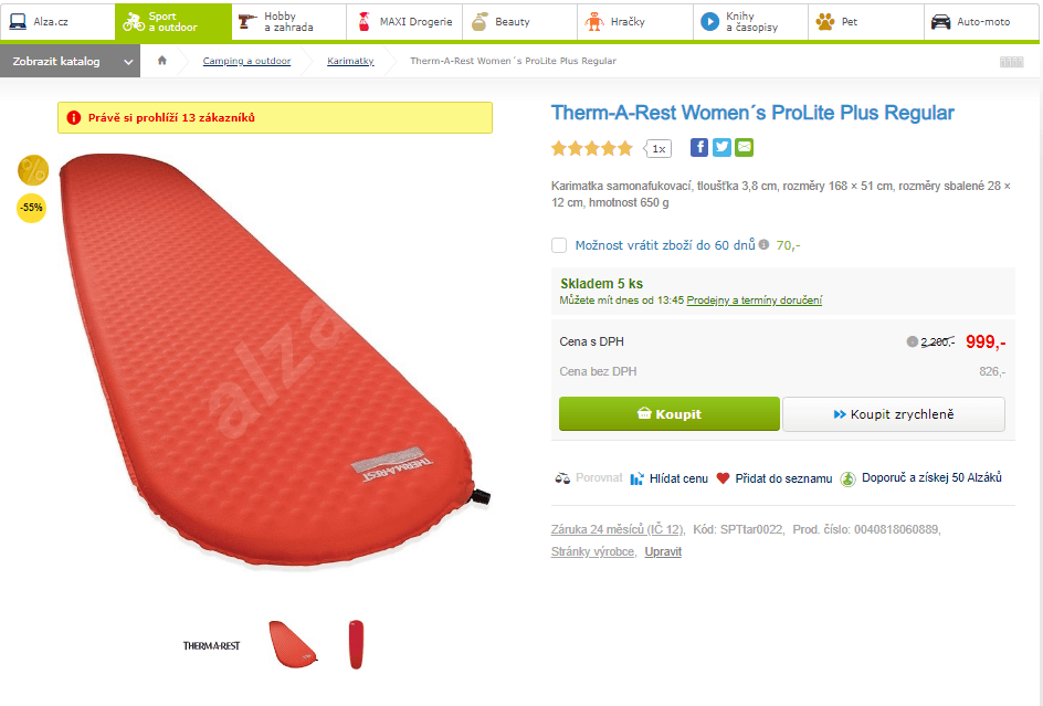Samonafukovací karimatka Therm-A-Rest 