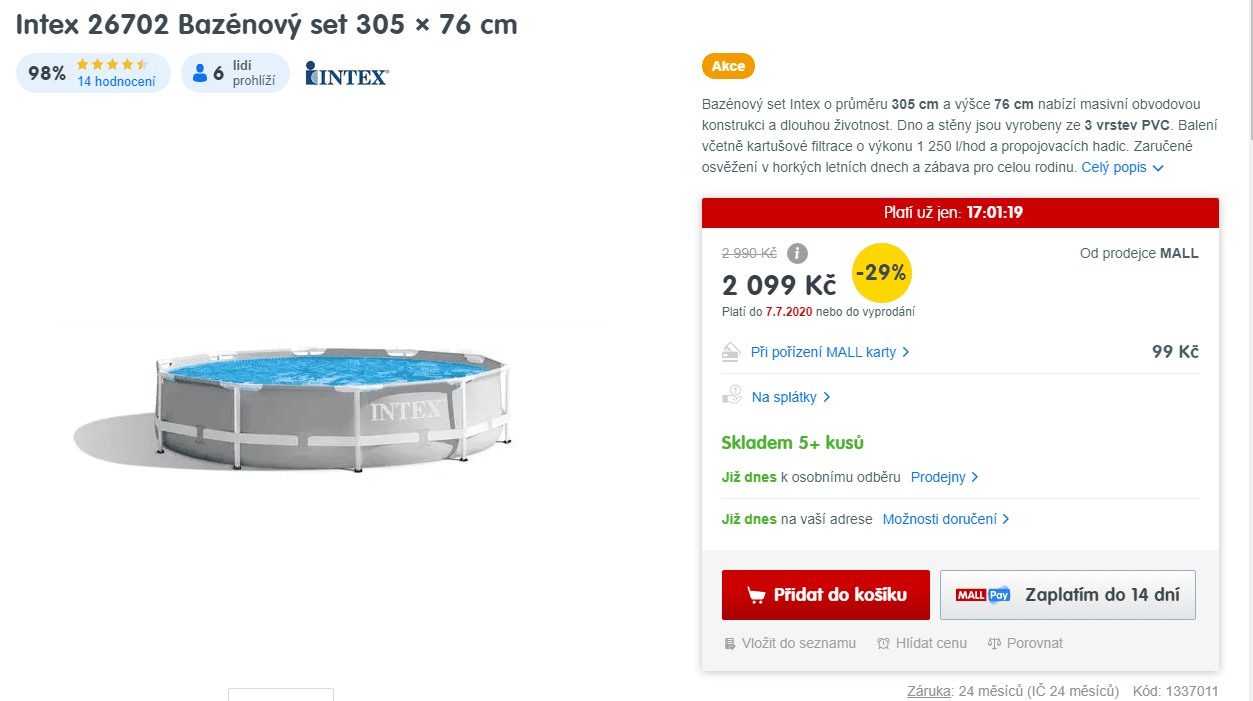 Bazén Intex, kov, 305 cm, filtrace