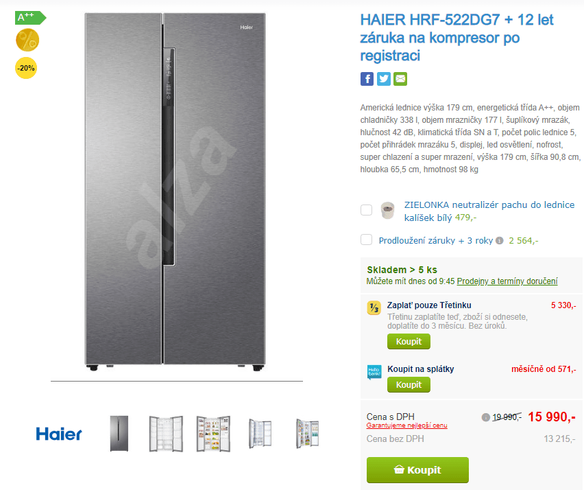 Americká lednice Haier, A++, no frost