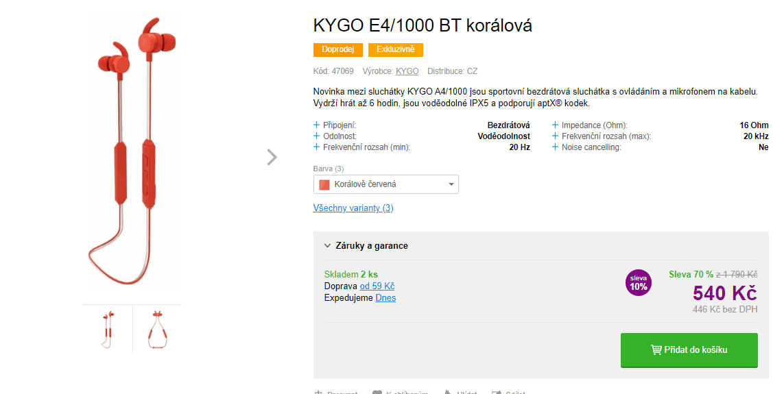 BT sluchátka Kygo E4/1000, mikrofon