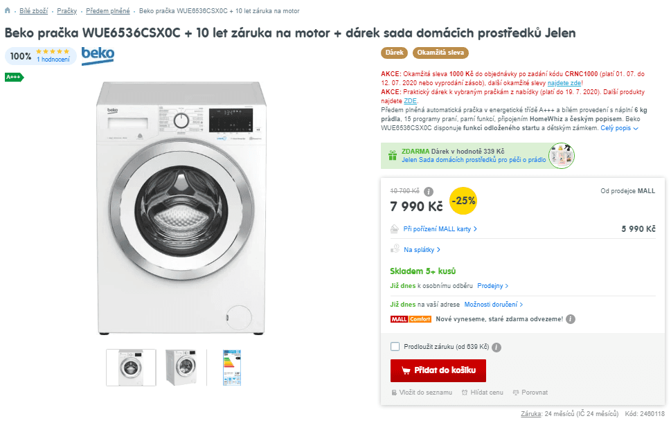 Pračka Beko, 6 kg, A+++, 1000 ot. / min