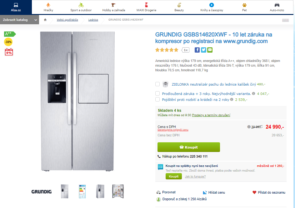 Americká lednice Grundig, A++, 179 cm