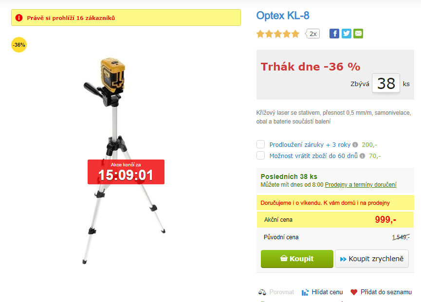 Křížový laser Optex, stativ, pouzdro