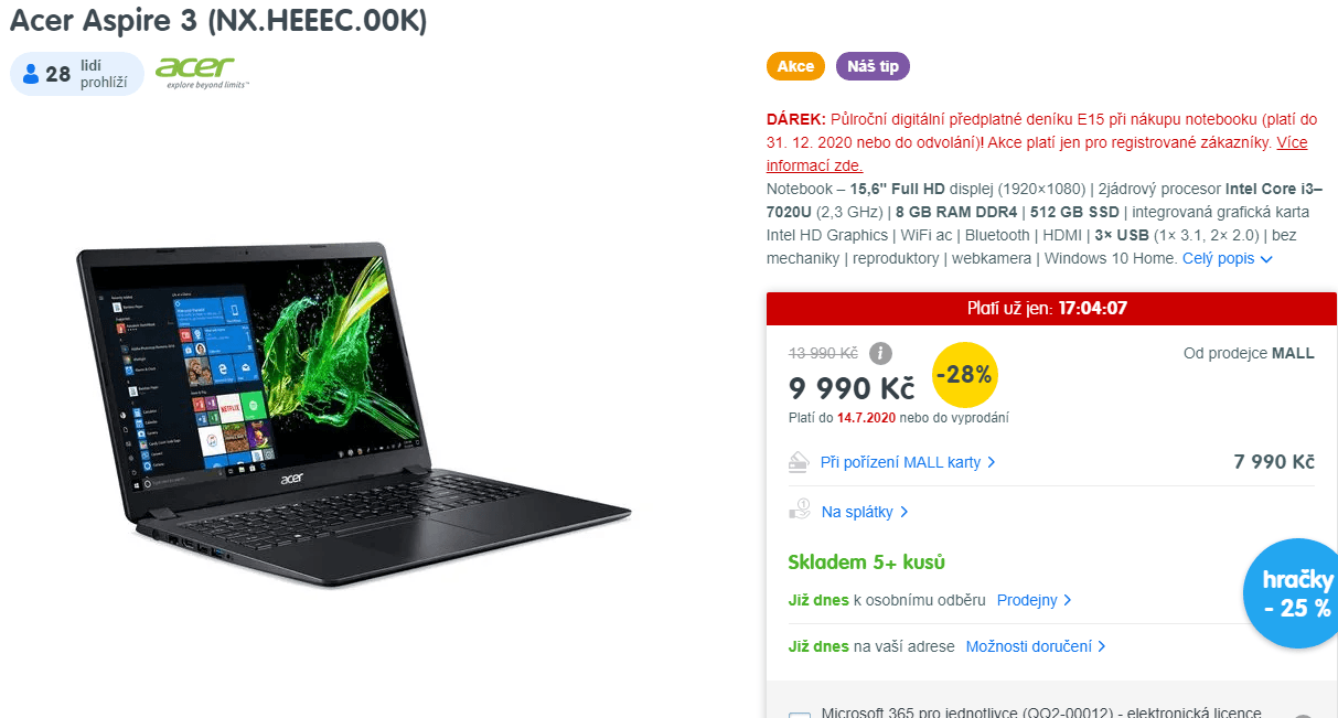 Acer, i3 2,3GHz, 8GB RAM, 15,6", SSD