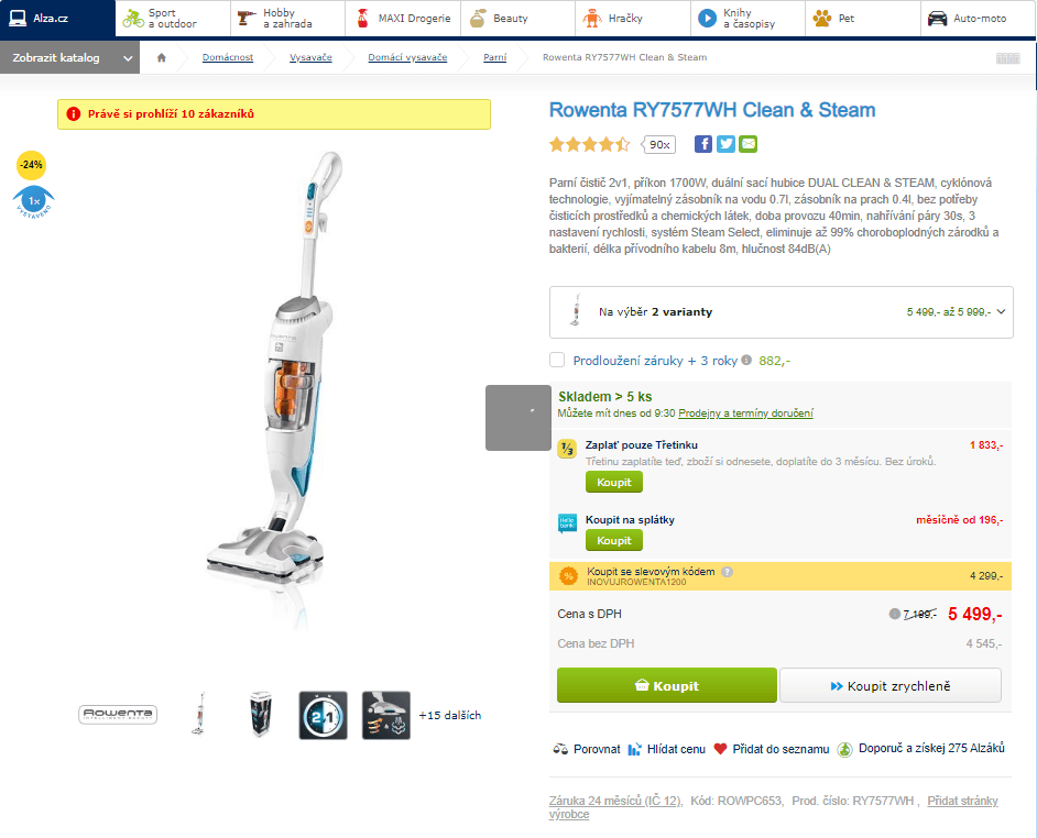 Tyčový vysavač a pára Rowenta 2v1