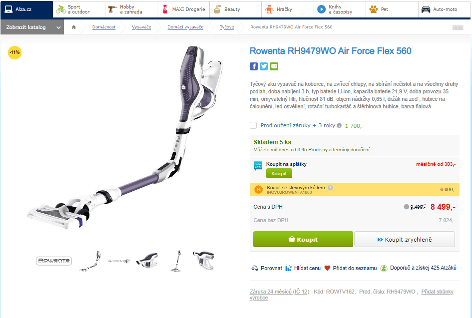 Tyčový aku vysavač Rowenta RH9479WO