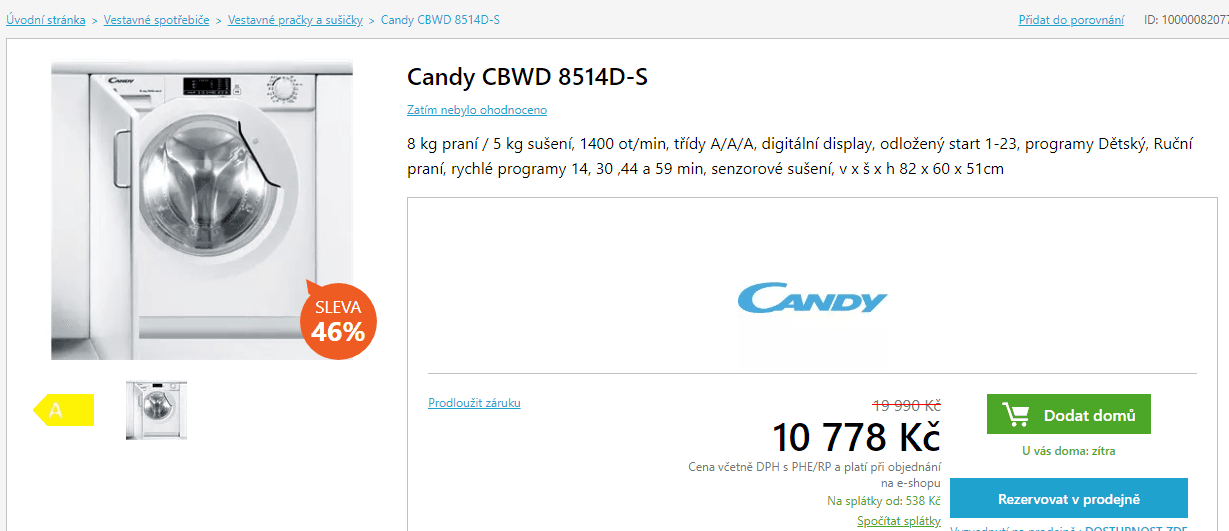 Pračka se sušičkou Candy, 8/5kg, 1400 ot.