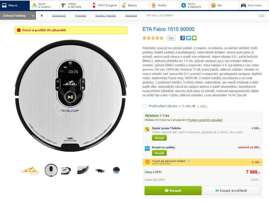 Robotický vysavač ETA Falco 2v1