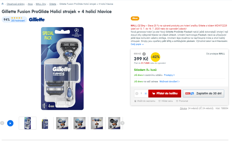Gillette Fusion ProGlide + 4 hlavice