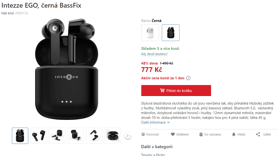 BT sluchátka Intezza Ego