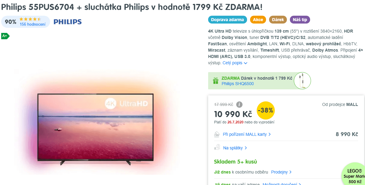 4K Smart TV, Ambilight, 139cm, HDR, Philips