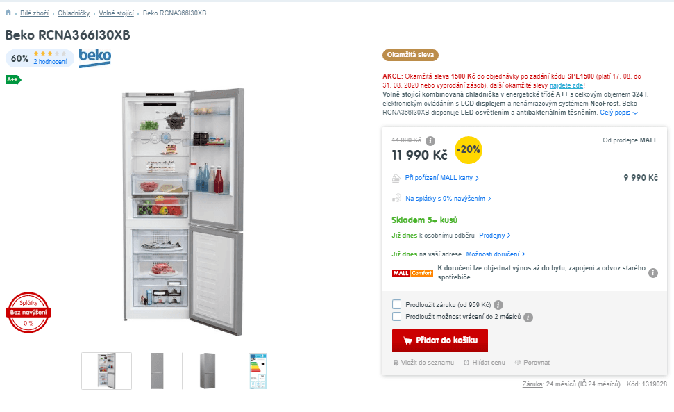 Komb. lednice Beko, A++, 324 l