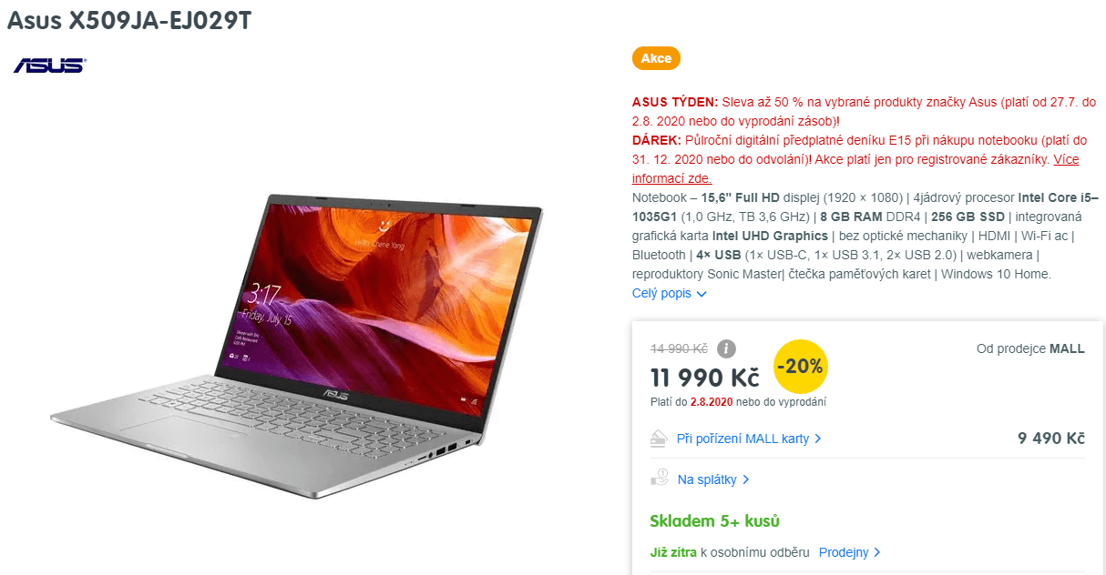 Asus i5 3,6GHz, 8GB RAM, SSD, 15,6"