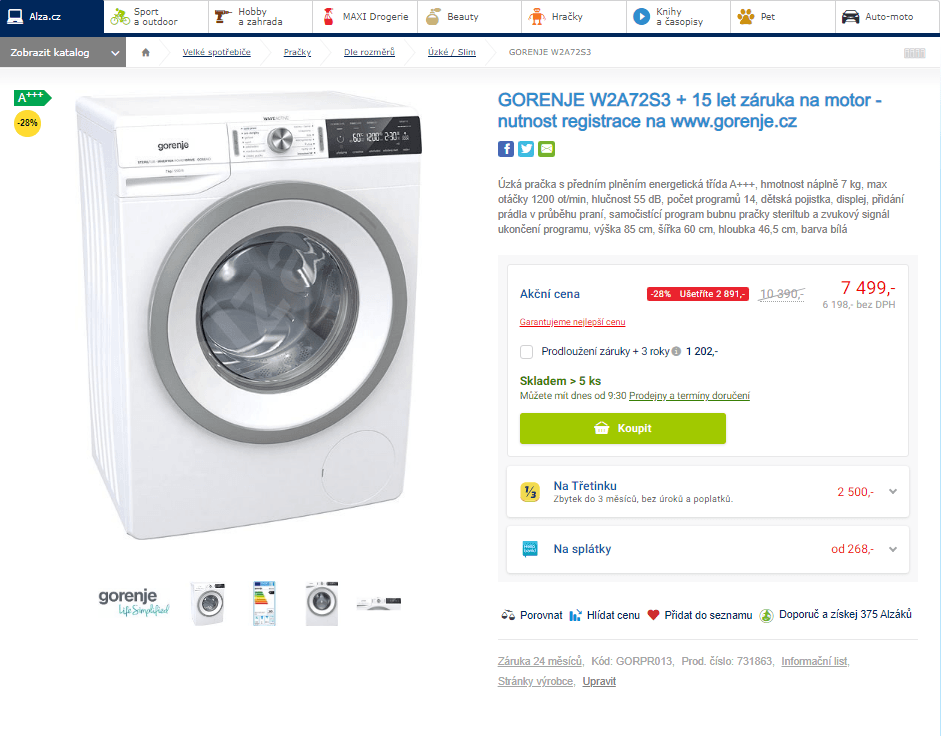 Pračka Gorenje, 7kg, 1200 ot., A+++