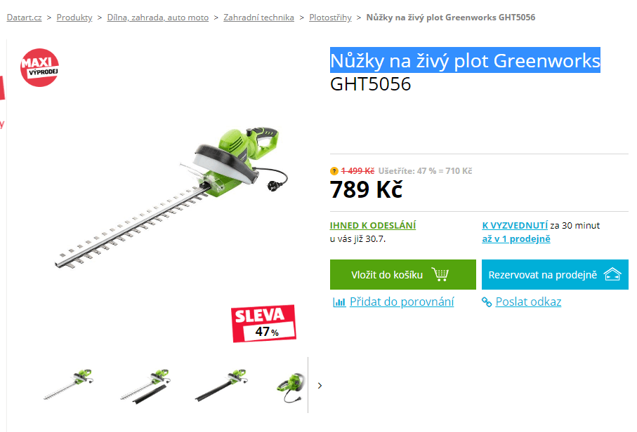 Nůžky na živý plot Greenworks