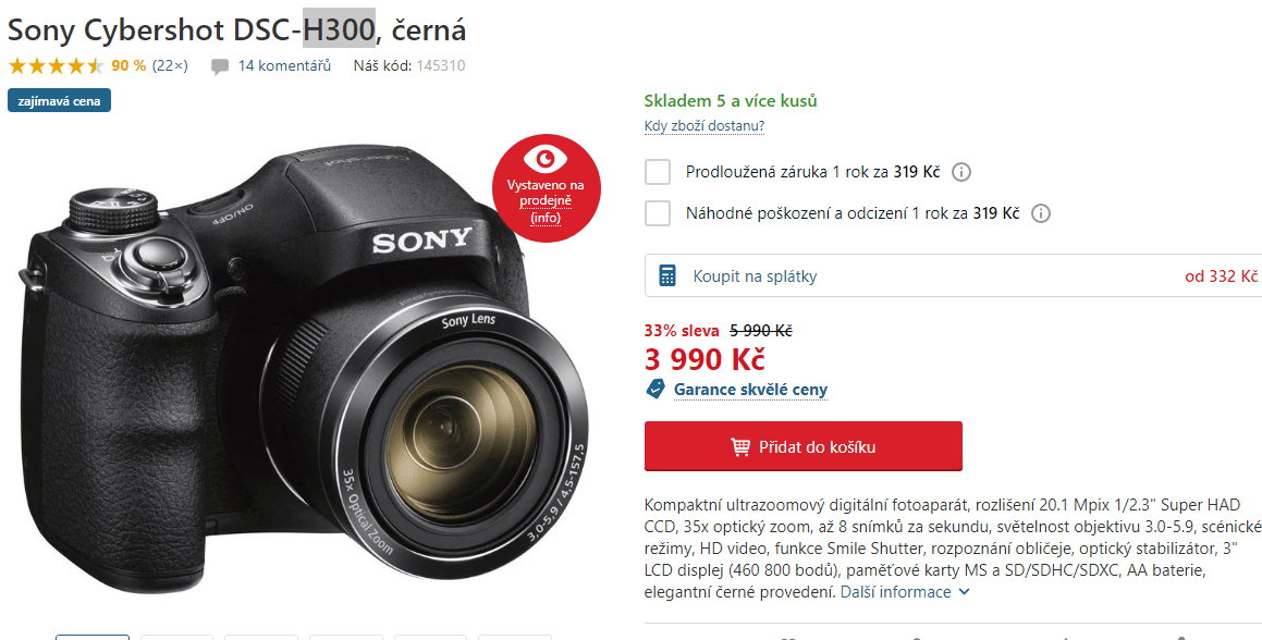 Sony DSC-H300, 20 MPx, 35x zoom