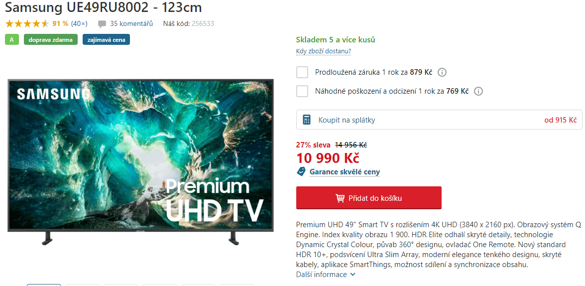 Ultra HD Smart TV, HDR, 123cm, Samsung 8