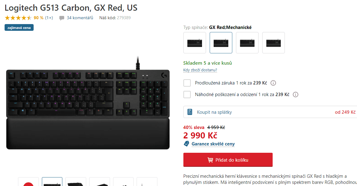 Herní klávesnice Logitech G513 Carbon RGB