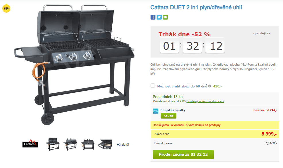 Gril na plyn i uhlí Cattara Duet, 155 cm