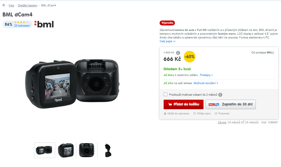 Kamera do auta BML dCam4 